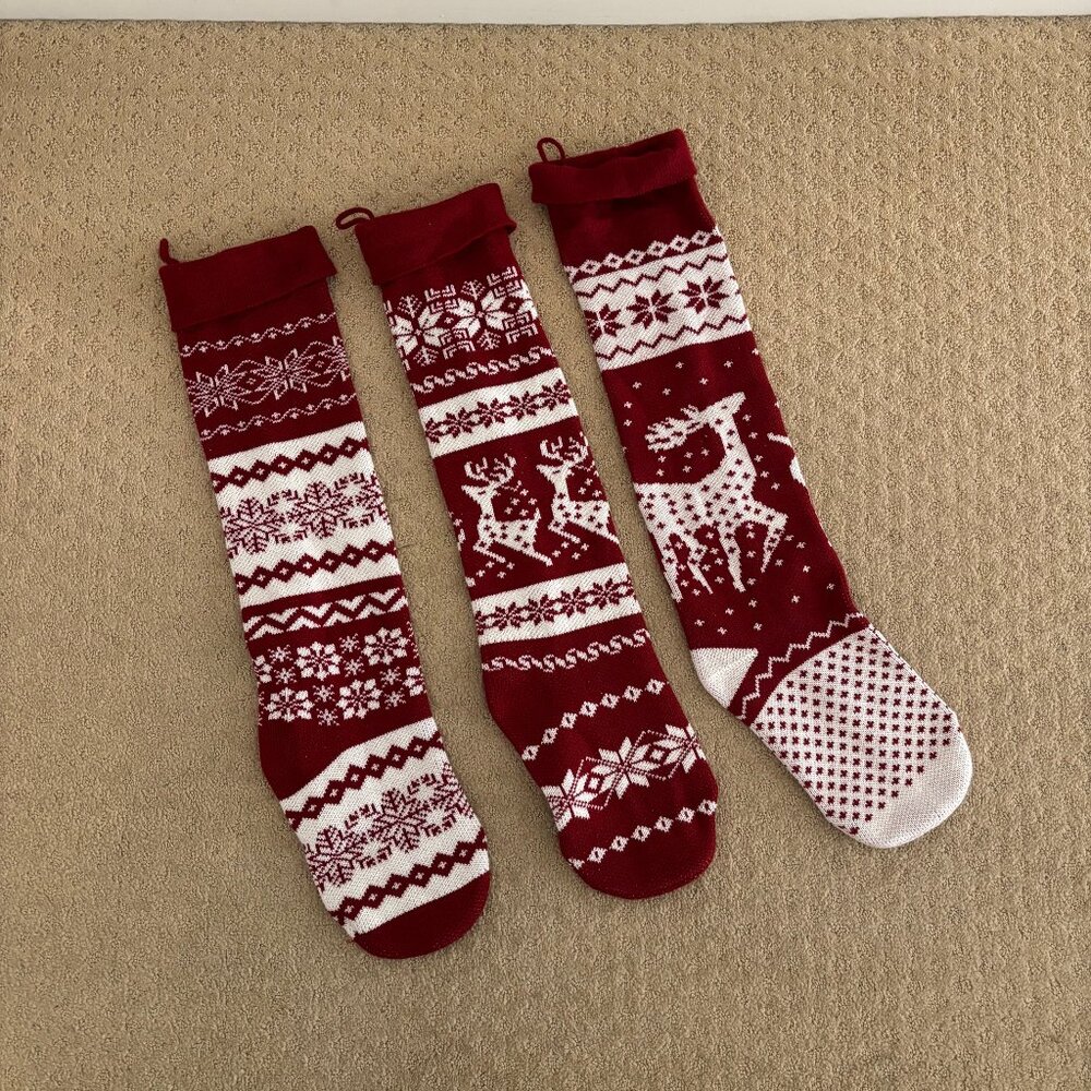 Set of 3 Christmas knit stockings